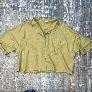 Chic Soul Mustard Yellow Linen Button Up Summer Blouse 1x